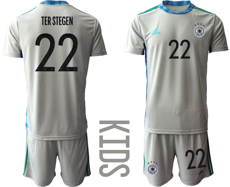 Youth 2021 European Cup Germany grey goalkeeper #22 Soccer Jersey